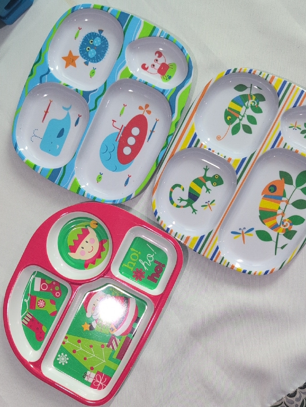 Kids Divided Snack Plate Set Of 3 – Colorful Animal & Holiday Designs